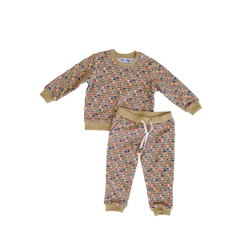 Ade + Ayo Organic Cotton Sweatshirt Jogger Set Multicolor Geometric Print 3T